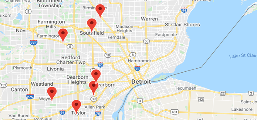 Map of Beaumont Psychiatry Residency training sites